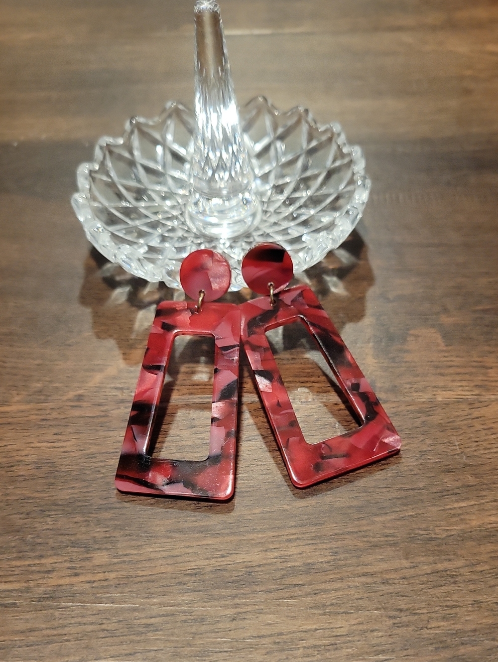 Women Accessories Red Tortoiseshell Rectangular Drop Earrings -